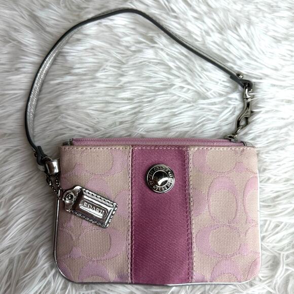 COACH y2k Pink Silver Canvas Wristlet - Picture 1 of 7